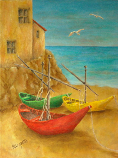 Картина под названием "Monterosso On Rivie…" - Allegretto, Подлинное произведение искусства, Акрил