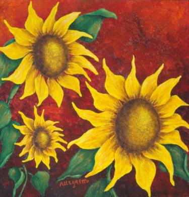 Painting titled "Sunflowers at Sunset" by Allegretto, Original Artwork