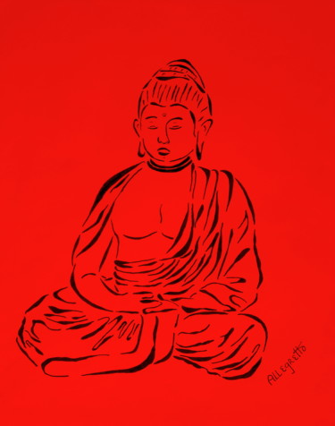 Painting titled "Red Buddha" by Allegretto, Original Artwork, Acrylic