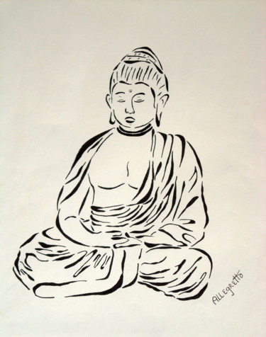 Картина под названием "Buddha In Black And…" - Allegretto, Подлинное произведение искусства, Акрил