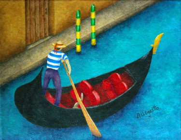 Painting titled "Venetian Gondolier" by Allegretto, Original Art, Acrylic