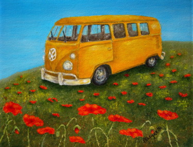 Painting titled "Vintage bus" by Allegretto, Original Artwork, Acrylic