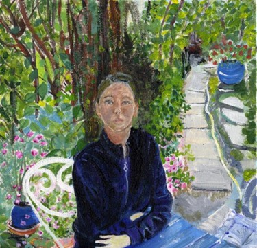 Peinture intitulée "femme assise dans l…" par Allegrini, Œuvre d'art originale, Acrylique