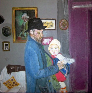 Картина под названием "le père et sa petit…" - Allegrini, Подлинное произведение искусства, Акрил