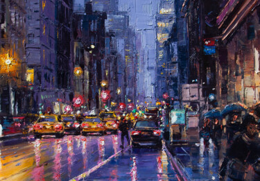 Painting titled "New York" by Allende, Original Artwork, Oil Mounted on Wood Stretcher frame