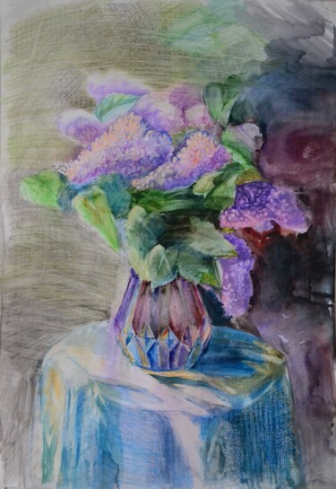 Painting titled "Lilacs" by Elena Afanasieva, Original Artwork, Watercolor