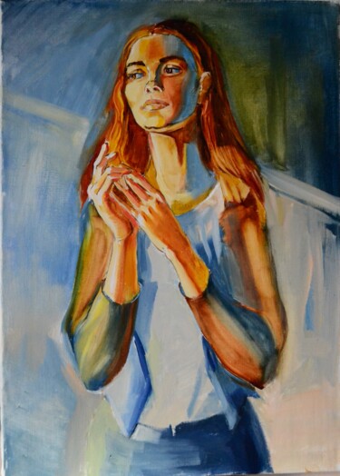 Painting titled "Inspiration" by Elena Afanasieva, Original Artwork, Oil Mounted on Wood Stretcher frame