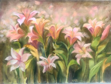 Painting titled "Pure lilies" by Elena Afanasieva, Original Artwork, Oil