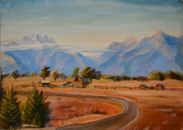 Painting titled "Valley" by Elena Afanasieva, Original Artwork, Oil Mounted on Wood Stretcher frame