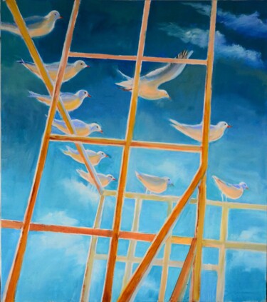 Картина под названием "Open sky" - Elena Afanasieva, Подлинное произведение искусства, Масло Установлен на Деревянная рама д…