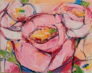Ζωγραφική με τίτλο "pink flowers abstra…" από Skorokhoart, Αυθεντικά έργα τέχνης, Λάδι