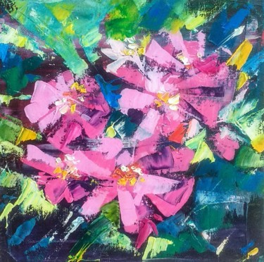 Peinture intitulée "Pink lotus, water l…" par Skorokhoart, Œuvre d'art originale, Huile