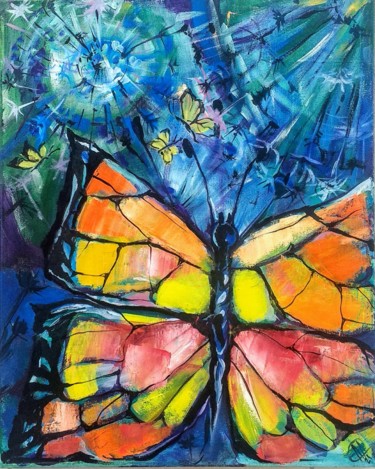 Peinture intitulée "Butterfly at evenin…" par Skorokhoart, Œuvre d'art originale, Huile