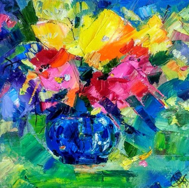 Peinture intitulée "Abstract Flowers oi…" par Skorokhoart, Œuvre d'art originale, Huile