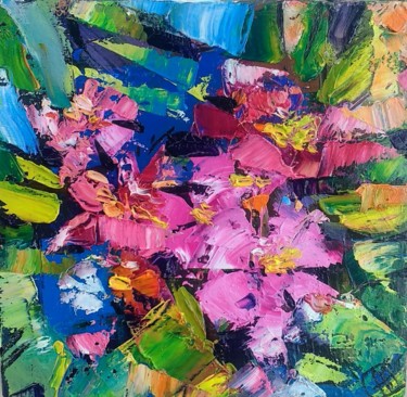 Painting titled "Floral pink lotus P…" by Skorokhoart, Original Artwork, Oil