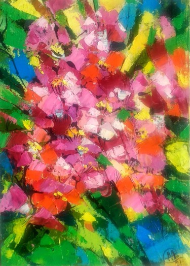 Schilderij getiteld "Pink Oleander brigh…" door Skorokhoart, Origineel Kunstwerk, Olie