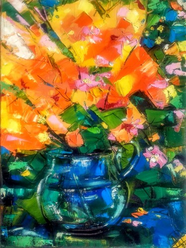 Malerei mit dem Titel "Abstract flowers in…" von Skorokhoart, Original-Kunstwerk, Öl