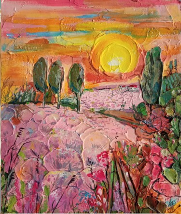 Schilderij getiteld "Lavender landscape…" door Skorokhoart, Origineel Kunstwerk, Olie