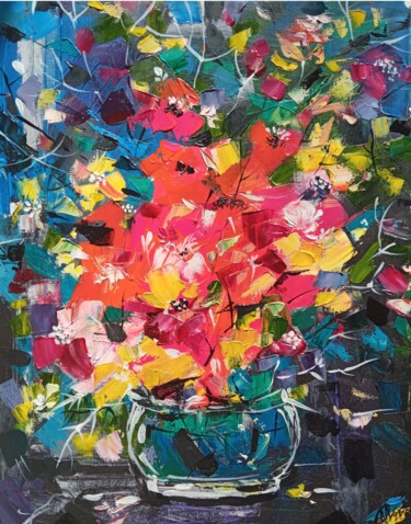Картина под названием "Sad Bouquet" - Skorokhoart, Подлинное произведение искусства, Масло