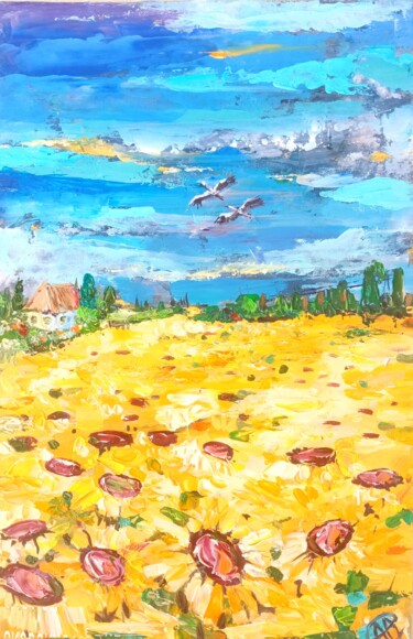 Pittura intitolato "Sunflower Painting…" da Skorokhoart, Opera d'arte originale, Olio