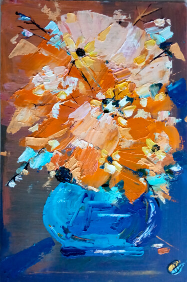 Painting titled "Orange Bouquet" by Skorokhoart, Original Artwork, Oil