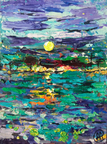 Painting titled "night ponds" by Skorokhoart, Original Artwork, Oil