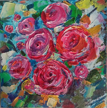 Painting titled "Roses Floral Boho O…" by Skorokhoart, Original Artwork, Oil
