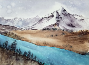 Painting titled "River under the mou…" by Svetlana Yumatova, Original Artwork, Watercolor