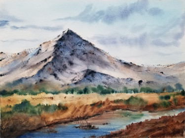 Painting titled "Mountains, where ha…" by Svetlana Yumatova, Original Artwork, Watercolor