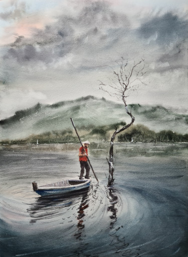 Malarstwo zatytułowany „Near a fishing vill…” autorstwa Svetlana Yumatova, Oryginalna praca, Akwarela