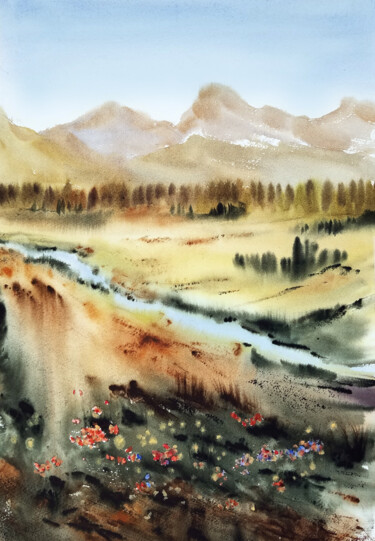 Pittura intitolato "Landscape # 1" da Svetlana Yumatova, Opera d'arte originale, Acquarello