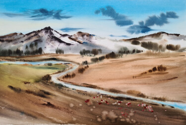Pittura intitolato "Landscape #3" da Svetlana Yumatova, Opera d'arte originale, Acquarello