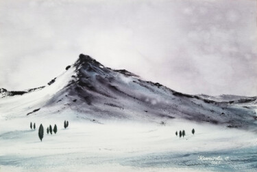 Peinture intitulée "Mountain landscape…" par Svetlana Yumatova, Œuvre d'art originale, Aquarelle
