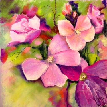 Painting titled "Floralies een mai" by Claudette Allosio, Original Artwork, Pastel