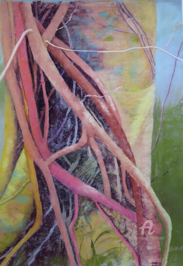 Painting titled "Mon arbre connecté" by Claudette Allosio, Original Artwork, Pastel