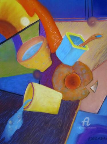Peinture intitulée "la dinette" par Claudette Allosio, Œuvre d'art originale, Pastel