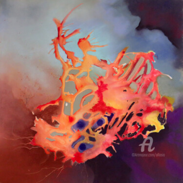 Painting titled "Fantaisie de corail…" by Claudette Allosio, Original Artwork, Ink