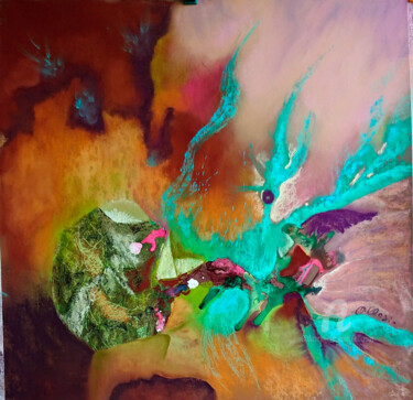 「fantaisie turquoise…」というタイトルの絵画 Claudette Allosioによって, オリジナルのアートワーク, パステル