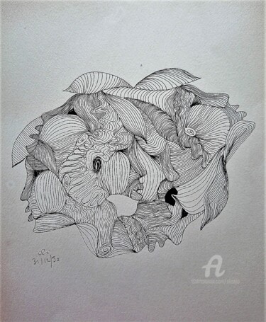 Drawing titled "Jeu de profils" by Claudette Allosio, Original Artwork, Ink