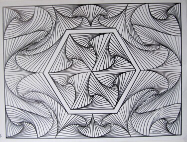 Disegno intitolato "C45-l'hexagone" da Claudette Allosio, Opera d'arte originale, Pennarello