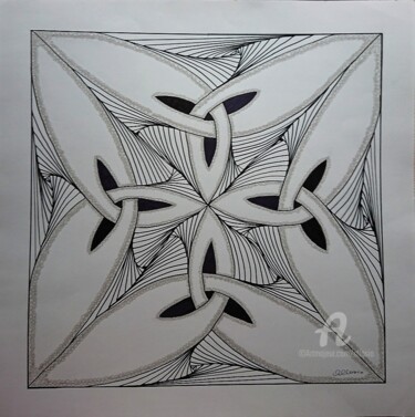 Painting titled "C62-les 4 noeuds" by Claudette Allosio, Original Artwork, Marker