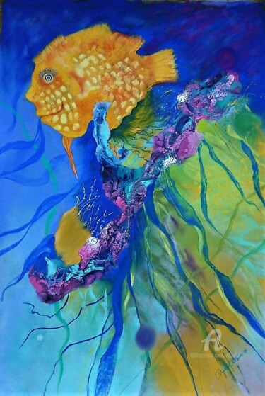 Painting titled "Balade aquatique 1" by Claudette Allosio, Original Artwork, Pastel