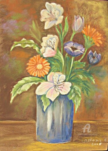 Peinture intitulée "le bouquet d'Albane" par Claudette Allosio, Œuvre d'art originale, Huile