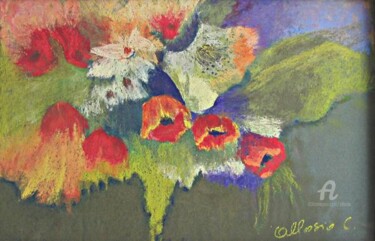 Painting titled "coquelicots" by Claudette Allosio, Original Artwork, Pastel