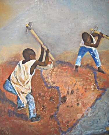 Peinture intitulée "les enfants orpaill…" par Claudette Allosio, Œuvre d'art originale, Pastel