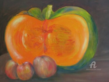 Peinture intitulée "pomme et potiron" par Claudette Allosio, Œuvre d'art originale