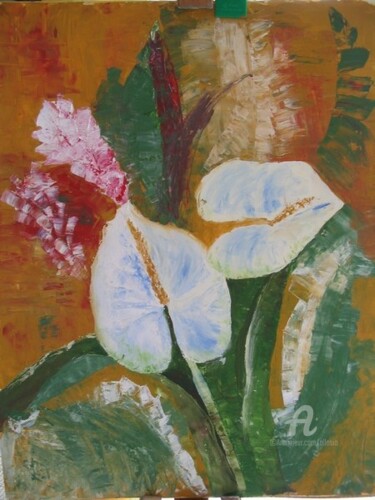 Painting titled "fleur exotique" by Claudette Allosio, Original Artwork