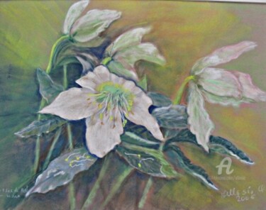 Malerei mit dem Titel "roses de noel 2" von Claudette Allosio, Original-Kunstwerk, Pastell