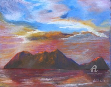 Peinture intitulée "coucher de soleil e…" par Claudette Allosio, Œuvre d'art originale, Pastel
