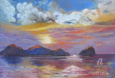 Peinture intitulée "coucher de soleil e…" par Claudette Allosio, Œuvre d'art originale, Pastel